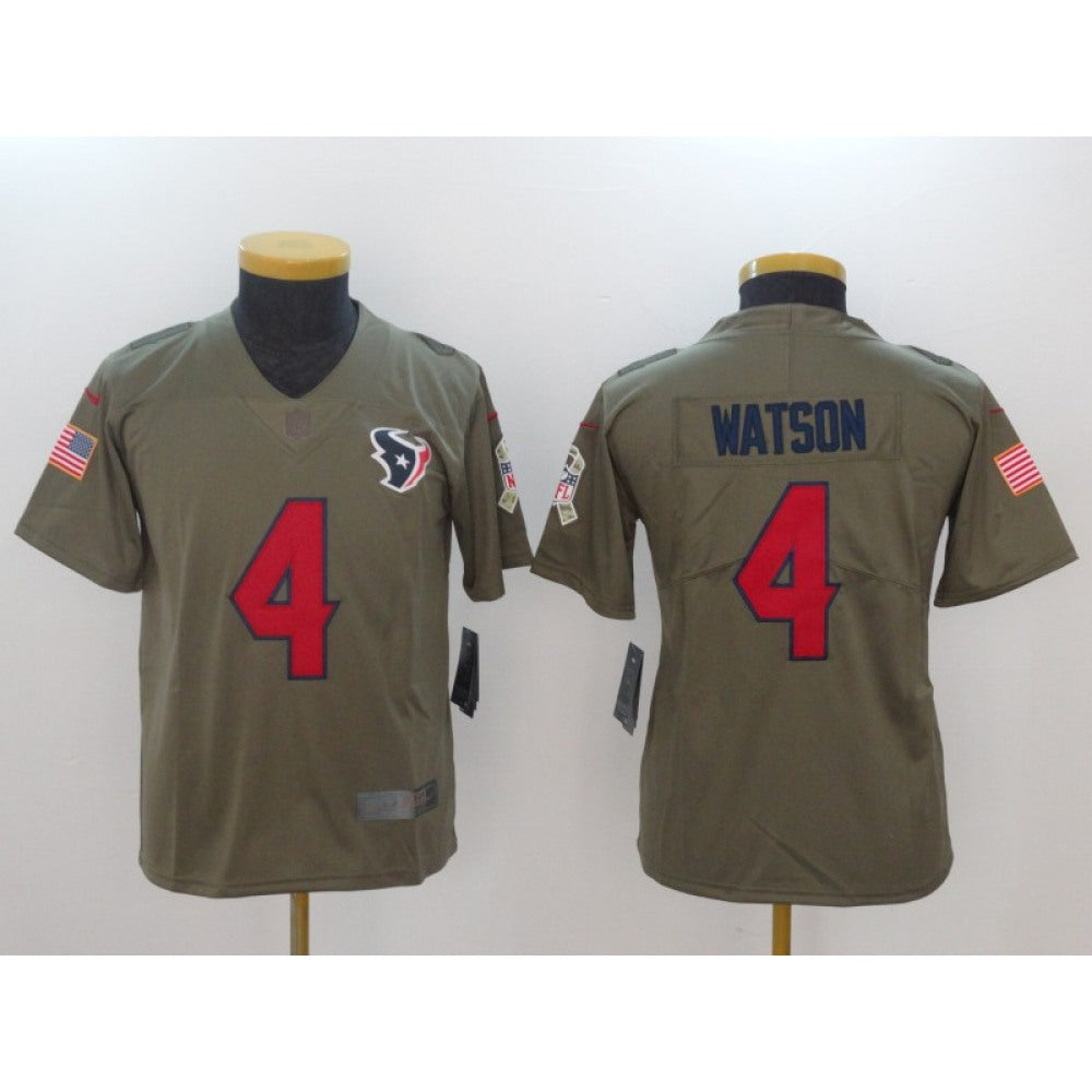 Youth Houston Texans #4 Deshaun Watson Olive Salute To Service Limited Stitched NFL Jersey 