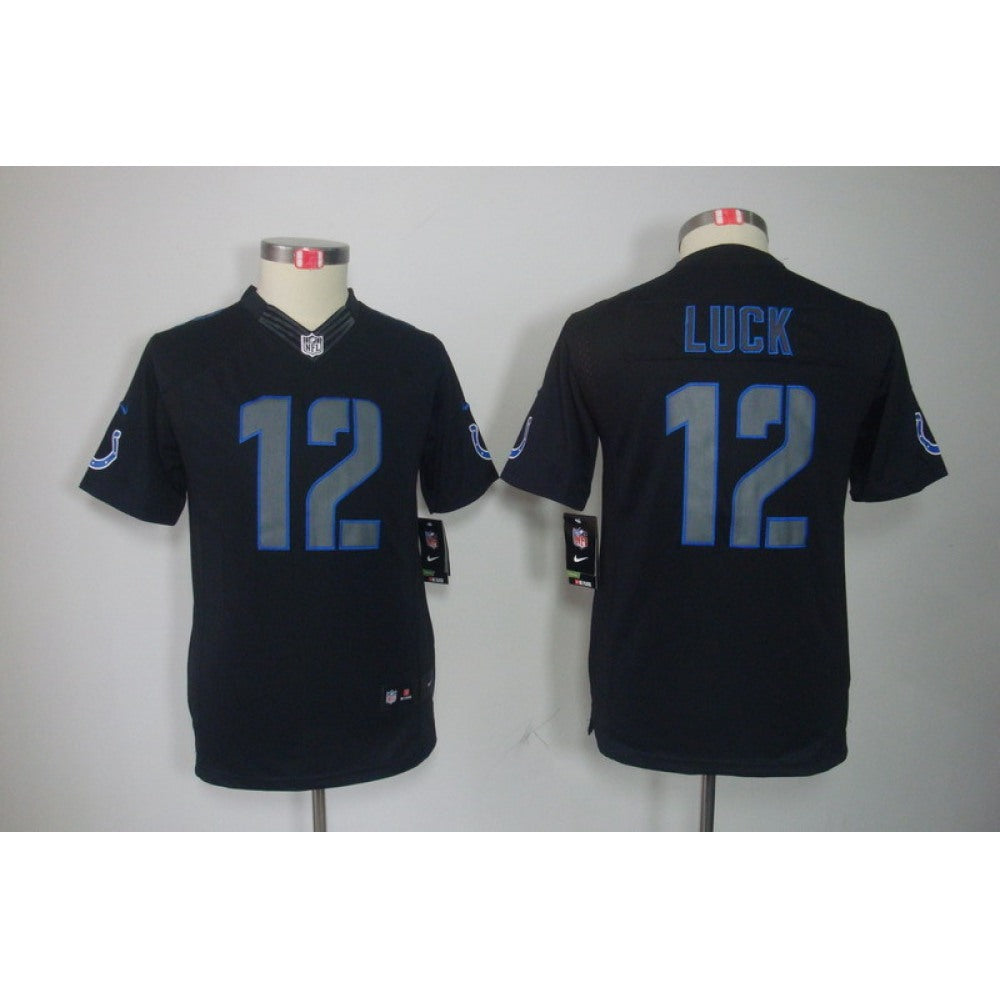Youth Indianapolis Colts #12 Andrew Luck Black Impact Limited Stitched NFL Jersey 