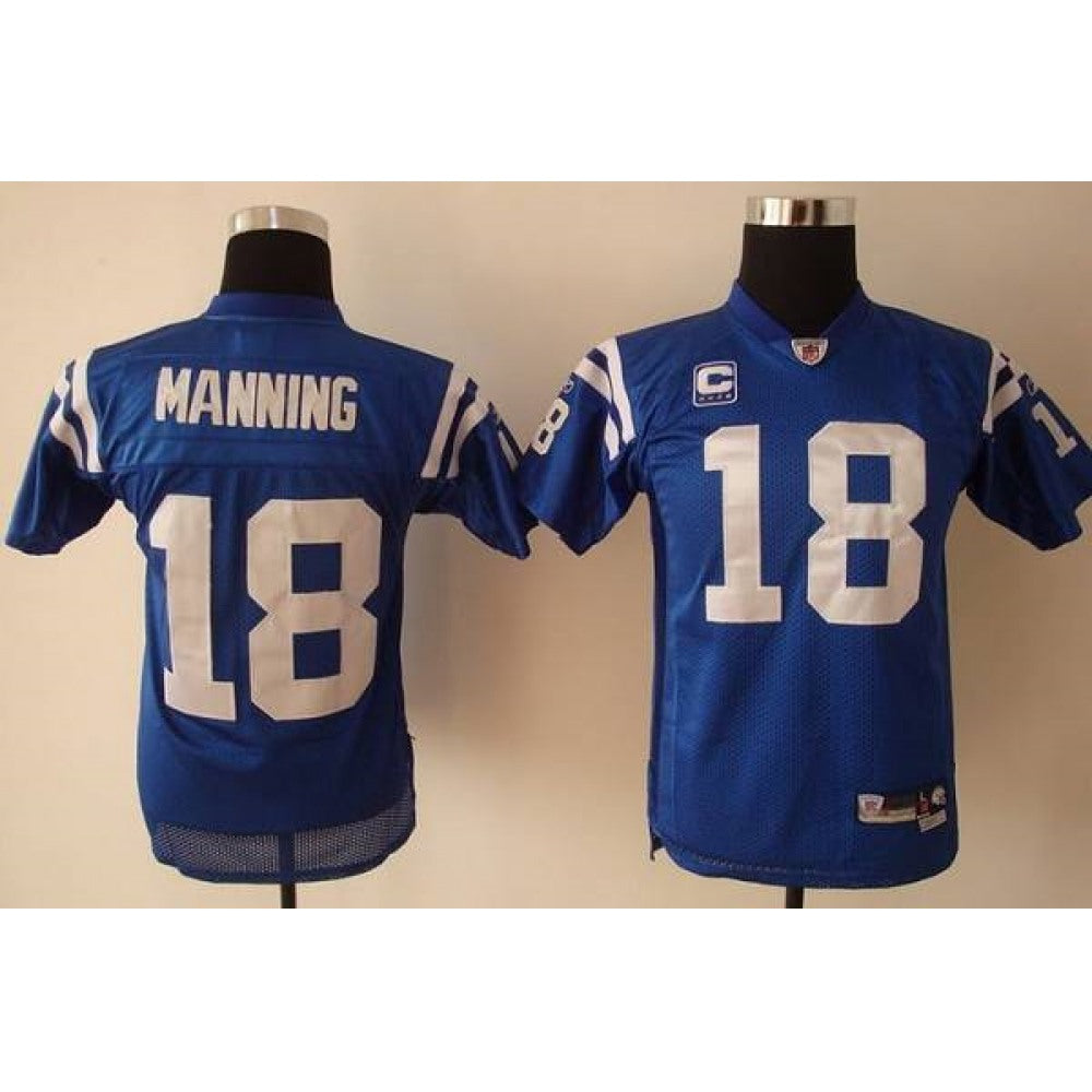 Colts #18 Peyton Manning Blue Stitched Youth NFL Jersey 