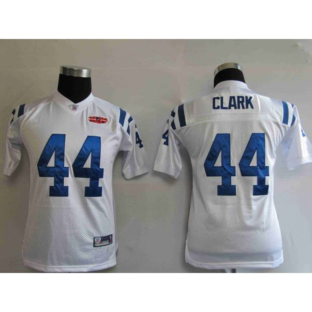 Colts #44 Dallas Clark White With Super Bowl Patch Stitched Youth NFL Jersey 