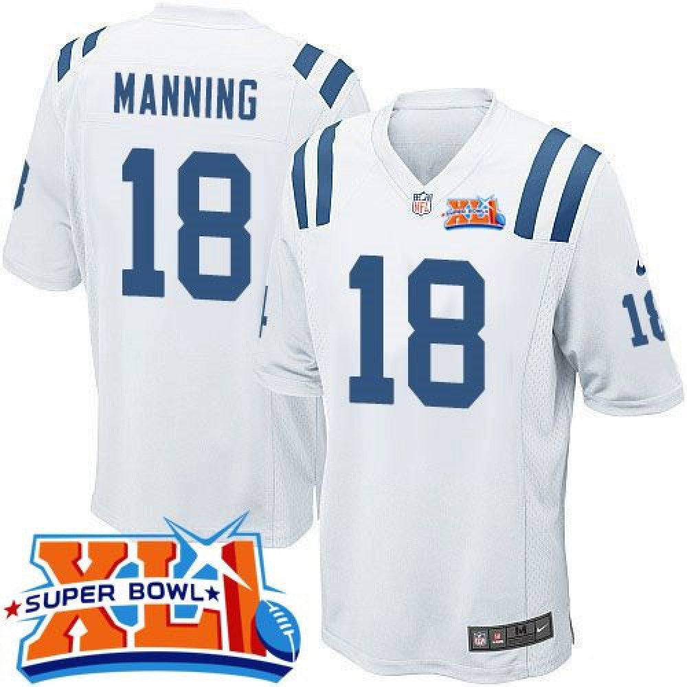 Colts #18 Peyton Manning White Super Bowl XLI Youth Stitched NFL Elite Jersey 