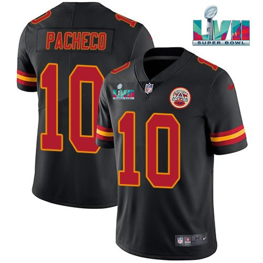 Youth Kansas City Chiefs #10 Isiah Pacheco Black Super Bowl LVII Patch Vapor Untouchable Limited Stitched Jersey 