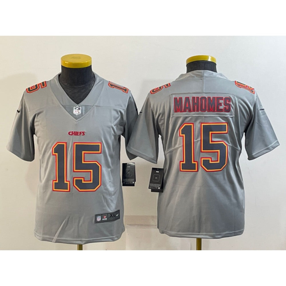 Youth Kansas City Chiefs #15 Patrick Mahomes Grey Atmosphere Fashion Stitched Jersey 