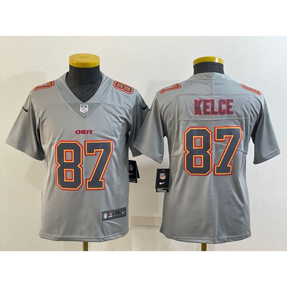 Youth Kansas City Chiefs #87 Travis Kelce Grey Atmosphere Fashion Stitched Jersey 