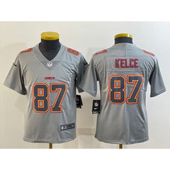 Youth Kansas City Chiefs #87 Travis Kelce Grey Atmosphere Fashion Stitched Jersey 