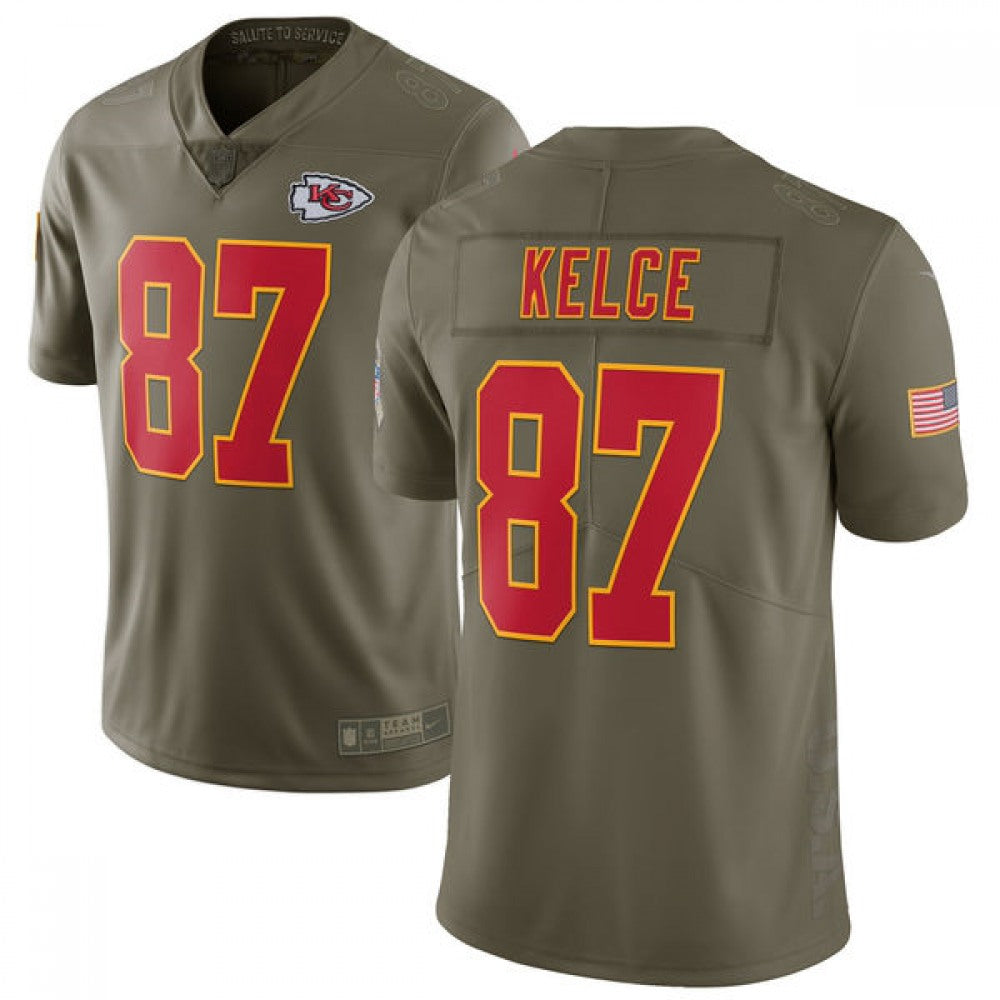 Youth Kansas City Chiefs #87 Travis Kelce Olive Salute To Service Limited Stitched NFL Jersey 