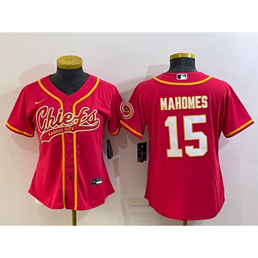 Youth Kansas City Chiefs #15 Patrick Mahomes Red With Patch Cool Base Stitched Baseball Jersey 