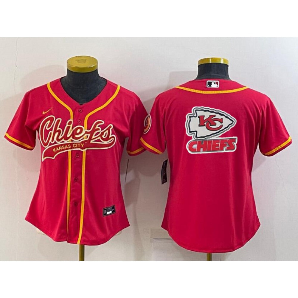 Youth Kansas City Chiefs Red Team Big Logo With Patch Cool Base Stitched Baseball Jersey 