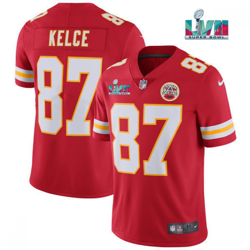 Youth Kansas City Chiefs #87 Travis Kelce Red Super Bowl LVII Patch Vapor Untouchable Limited Stitched Jersey 