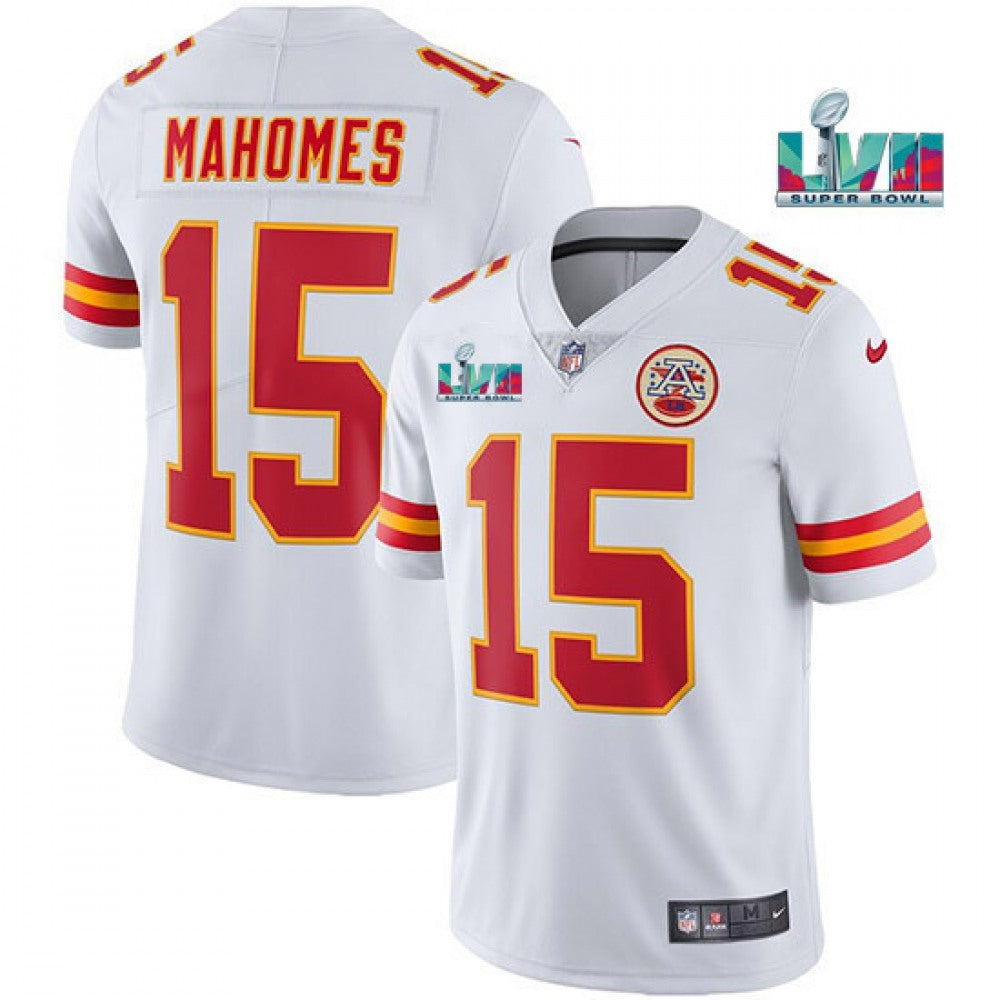 Youth Kansas City Chiefs #15 Patrick Mahomes White Super Bowl LVII Patch Vapor Untouchable Limited Stitched Jersey 