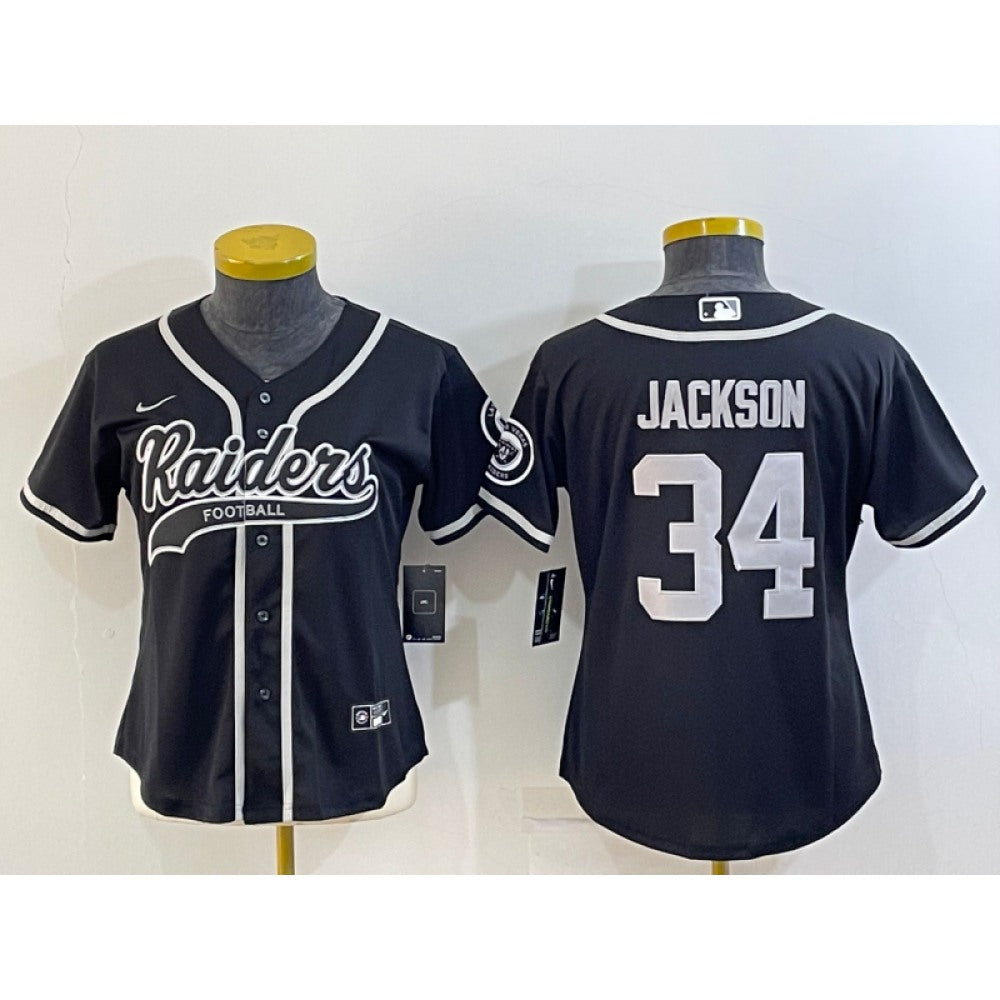 Youth Las Vegas Raiders #34 Bo Jackson Black With Patch Cool Base Stitched Baseball Jersey 
