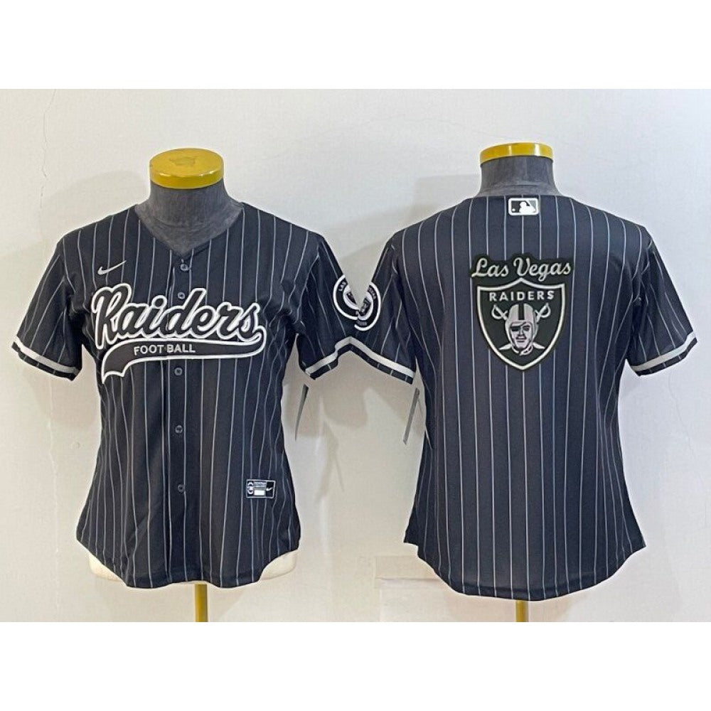 Youth Las Vegas Raiders Black Team Big Logo With Patch Cool Base Stitched Baseball Jersey 