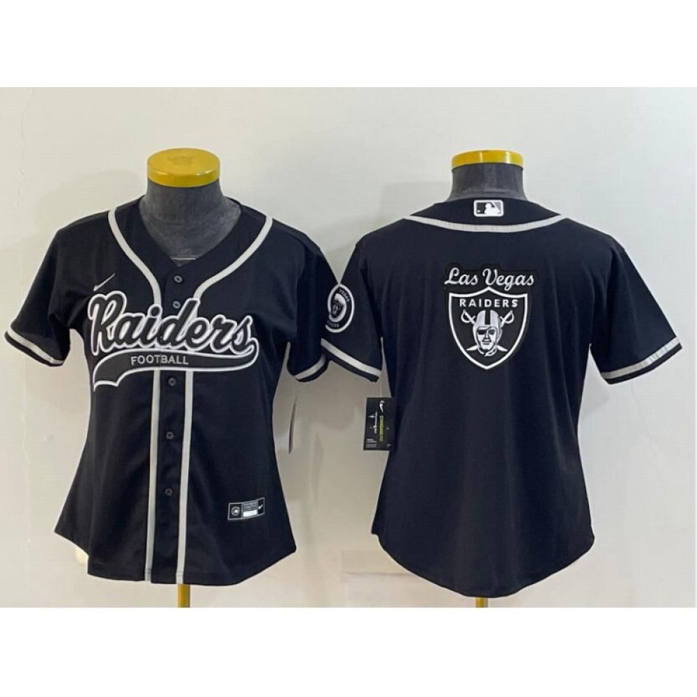Youth Las Vegas Raiders Black Team Big Logo With Patch Cool Base Stitched Baseball Jersey 