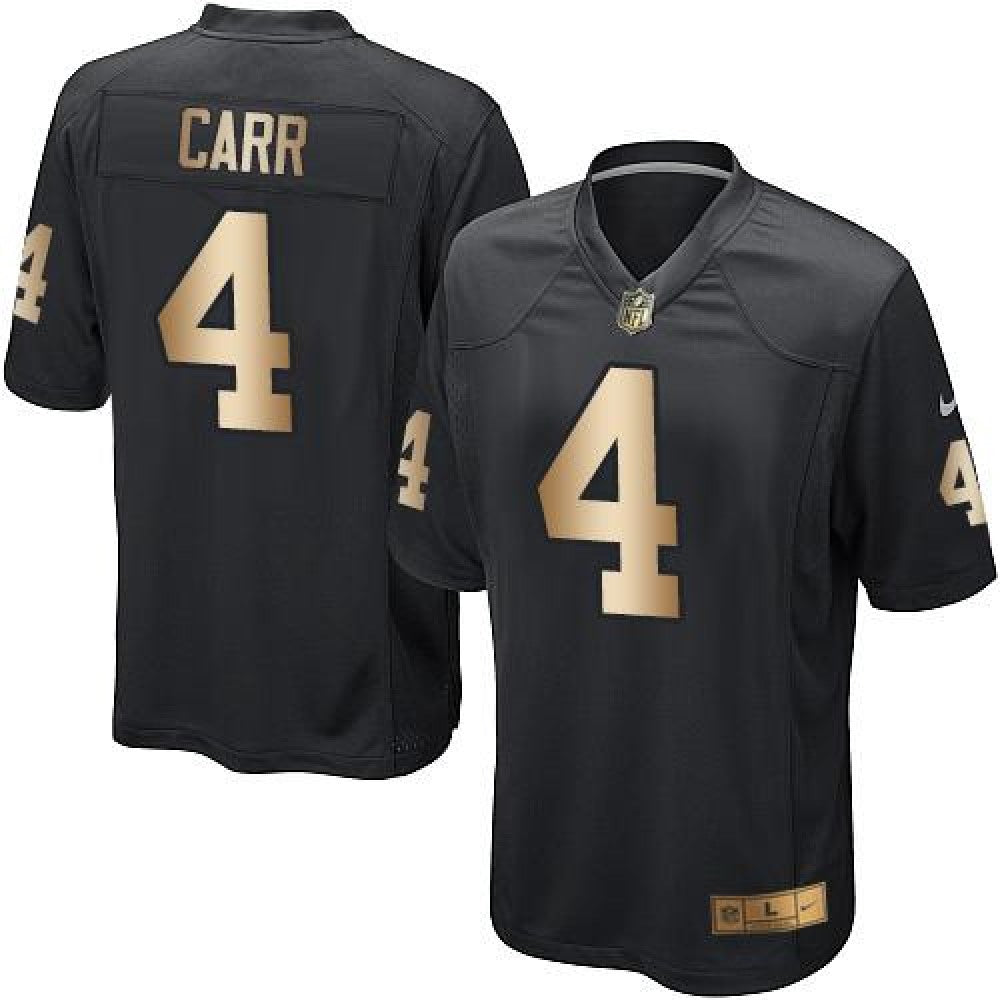 Raiders #4 Derek Carr Black Team Color Youth Stitched NFL Elite Gold Jersey 