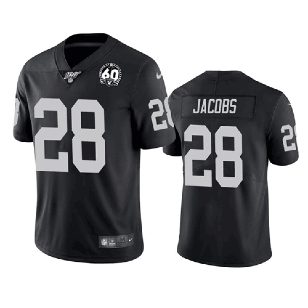 Youth Oakland Raiders #28 Josh Jacobs Black 2019 100th Season With 60 Patch Vapor Untouchable Limited Stitched NFL Jersey 