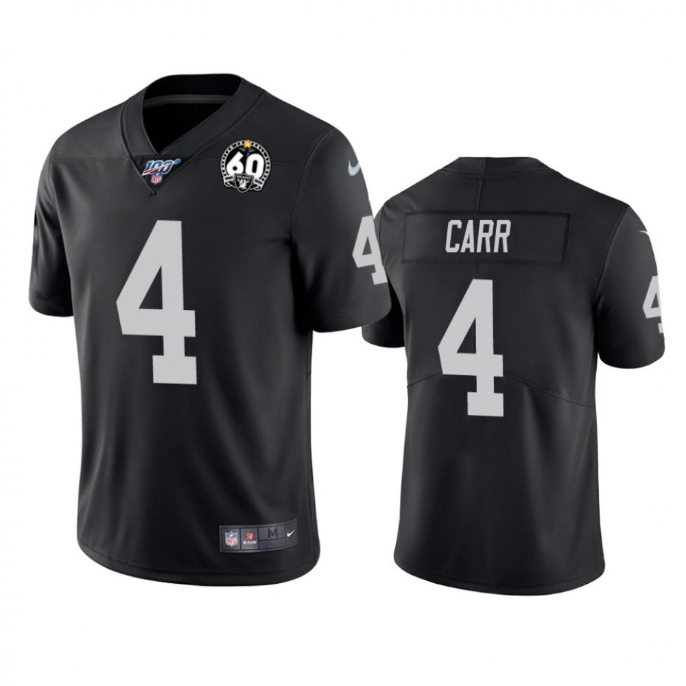 Youth Oakland Raiders #4 Derek Carr Black 2019 100th Season With 60 Patch Vapor Untouchable Limited Stitched NFL Jersey 