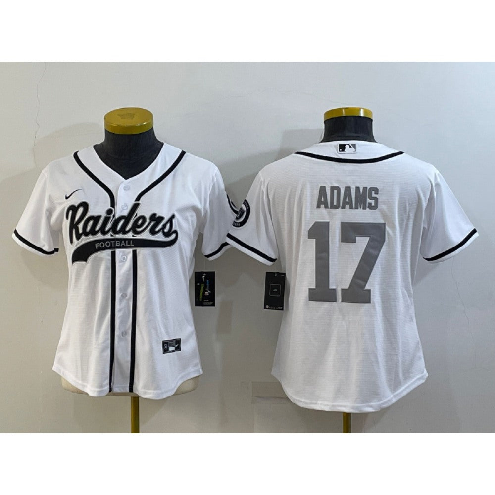 Youth Las Vegas Raiders #17 Davante Adams White Silver With Patch Cool Base Stitched Baseball Jersey 