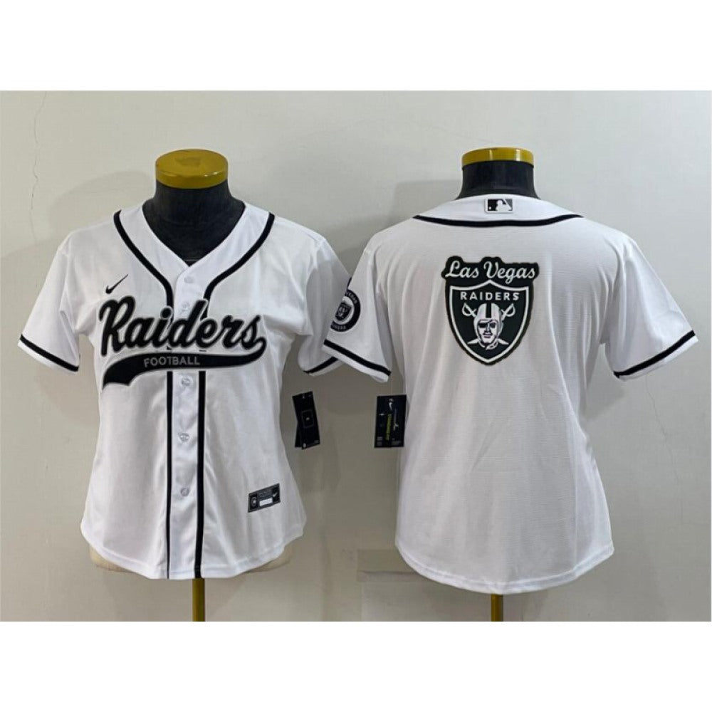 Youth Las Vegas Raiders White Team Big Logo With Patch Cool Base Stitched Baseball Jersey 