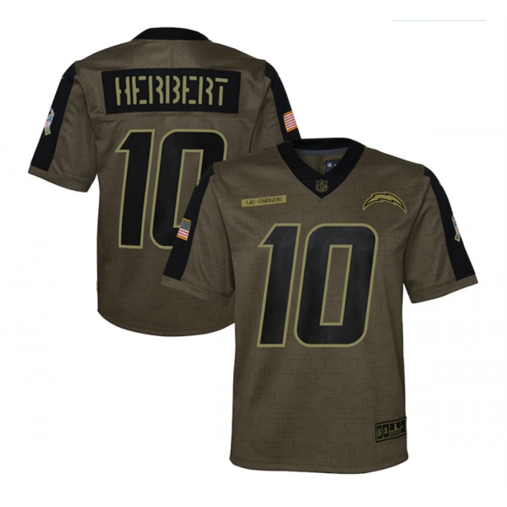 Youth Los Angeles Chargers #10 Justin Herbert 2021 Olive Salute To Service Limited Stitched Jersey 