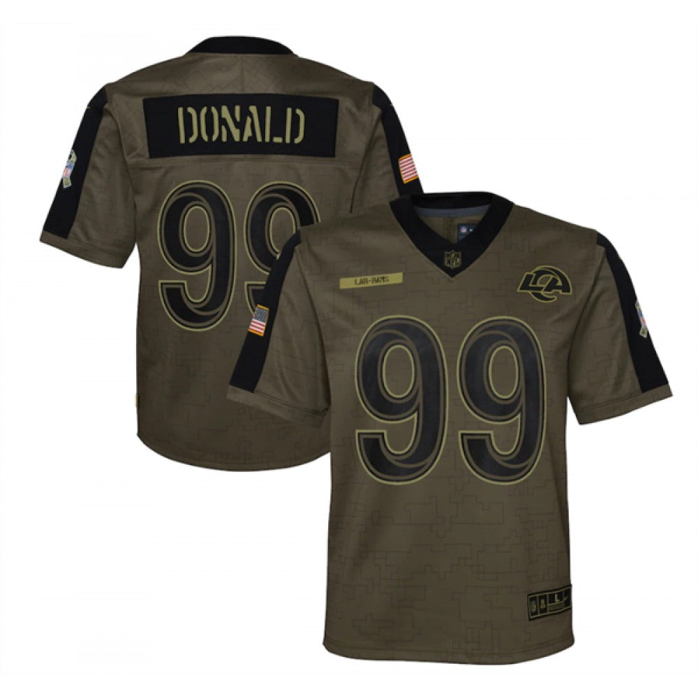 Youth Los Angeles Rams #99 Aaron Donald 2021 Olive Salute To Service Limited Stitched Jersey 