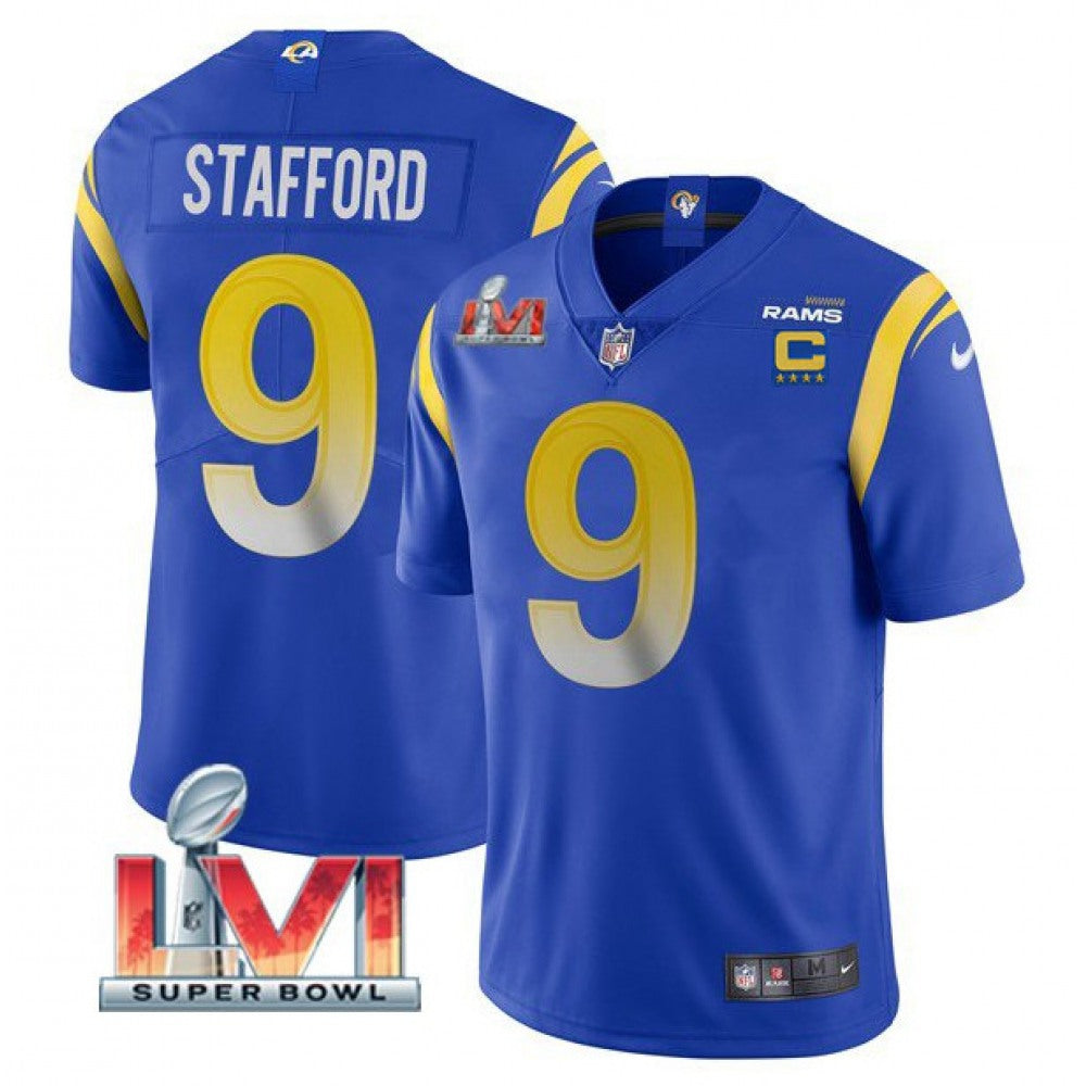Youth Los Angeles Rams #9 Matthew Stafford Royal 2022 With C Patch Super Bowl LVI Vapor Untouchable Limited Stitched Jersey 