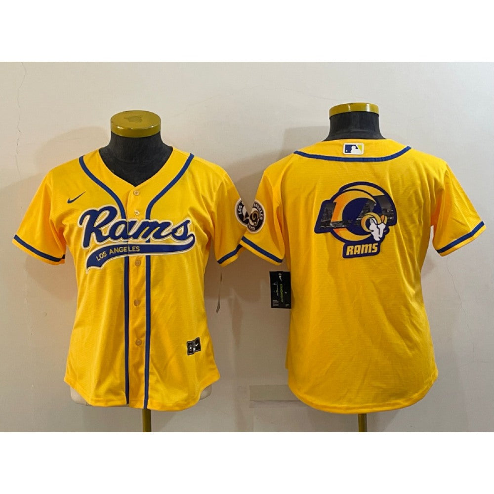 Youth Los Angeles Rams Yellow Team Big Logo With Patch Cool Base Stitched Baseball Jersey 