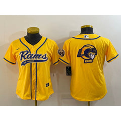 Youth Los Angeles Rams Yellow Team Big Logo With Patch Cool Base Stitched Baseball Jersey 