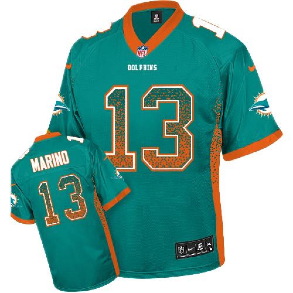 Dolphins #13 Dan Marino Aqua Green Team Color Youth Stitched NFL Elite Drift Fashion Jersey 