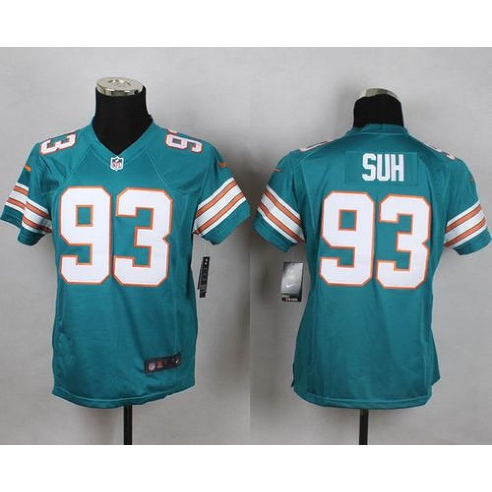 Dolphins #93 Ndamukong Suh Aqua Green Alternate Youth Stitched NFL Elite Jersey 