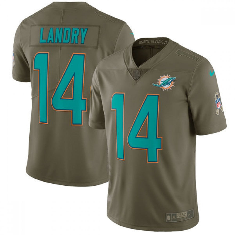 Youth Miami Dolphins #14 Jarvis Landry Olive Salute To Service Limited Stitched NFL Jersey 