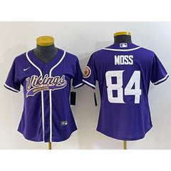 Youth Minnesota Vikings #84 Randy Moss Purple With Patch Cool Base Stitched Baseball Jersey 
