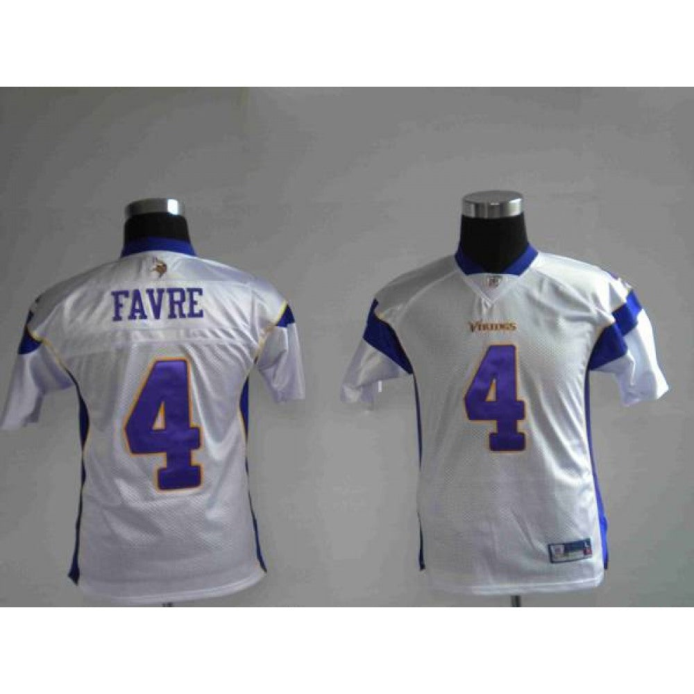 Vikings #4 Brett Favre White Stitched Youth NFL Jersey 