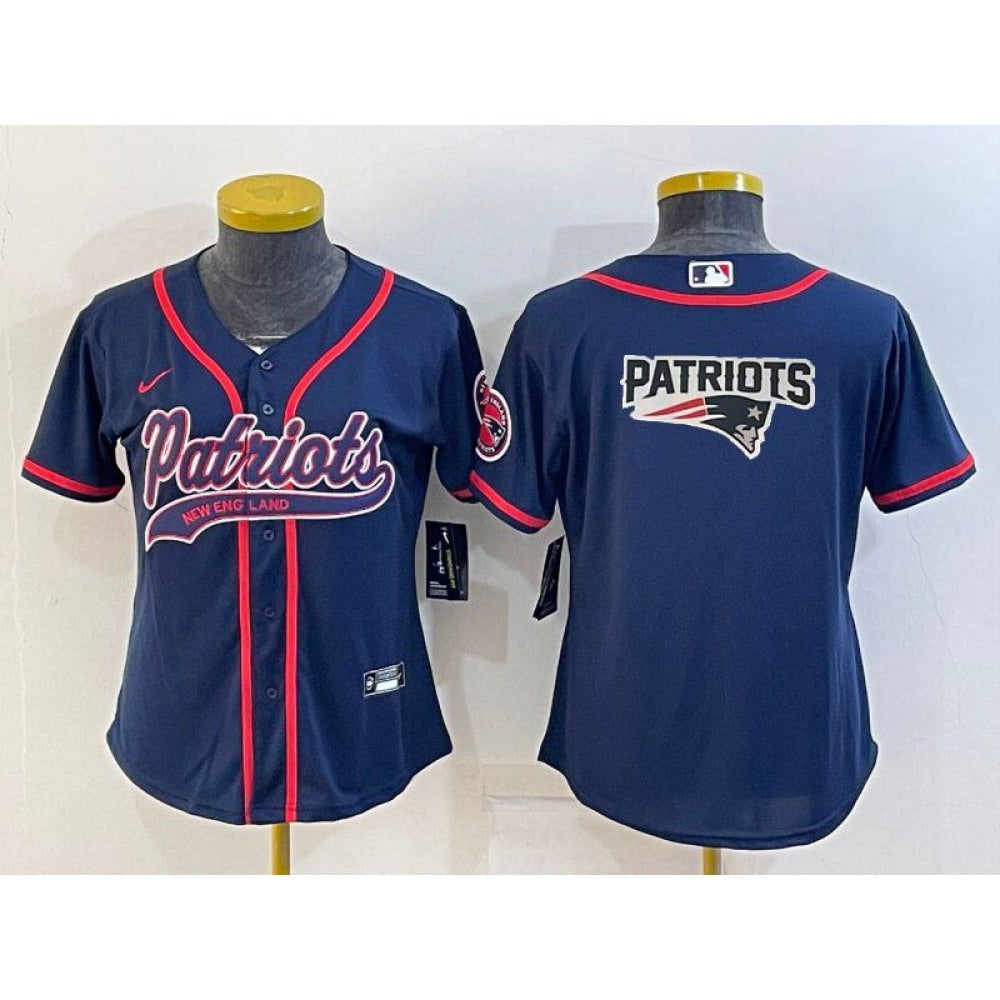 Youth New England Patriots Navy Team Big Logo With Patch Cool Base Stitched Baseball Jersey 