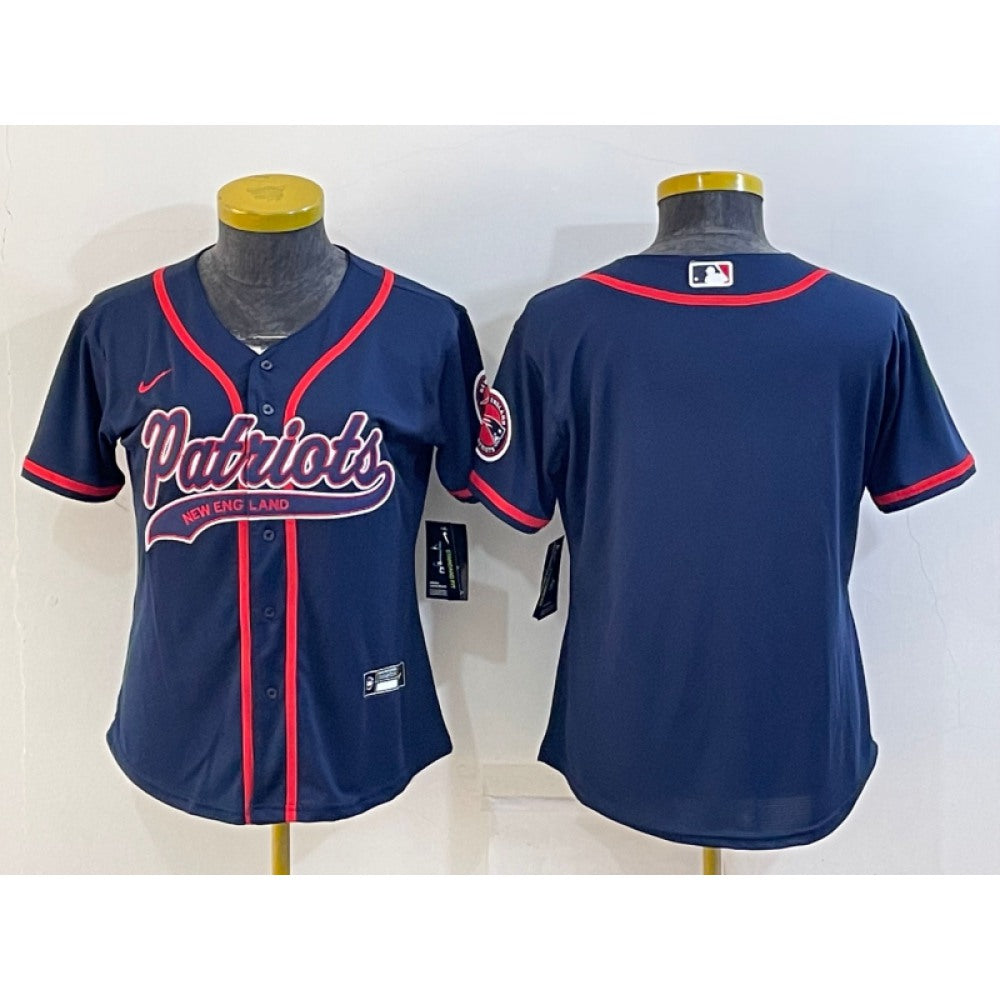 Youth New England Patriots Blank Navy With Patch Cool Base Stitched Baseball Jersey 