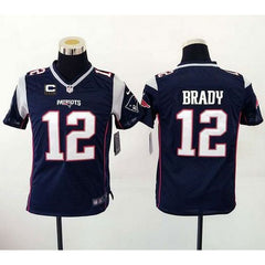 Patriots #12 Tom Brady Navy Blue Team Color With C Patch Youth Stitched NFL New Elite Jersey 