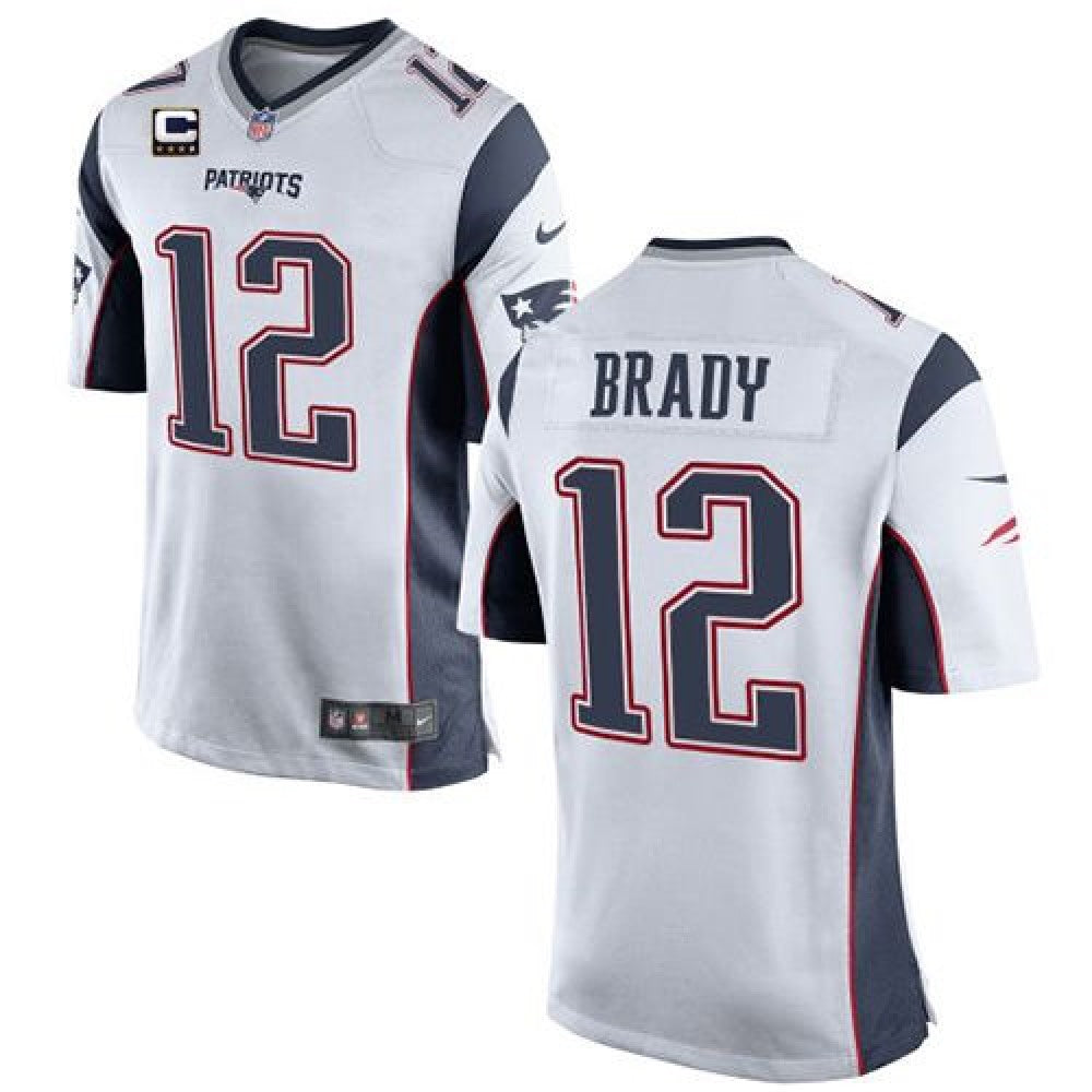 Patriots #12 Tom Brady White With C Patch Youth Stitched NFL New Elite Jersey 