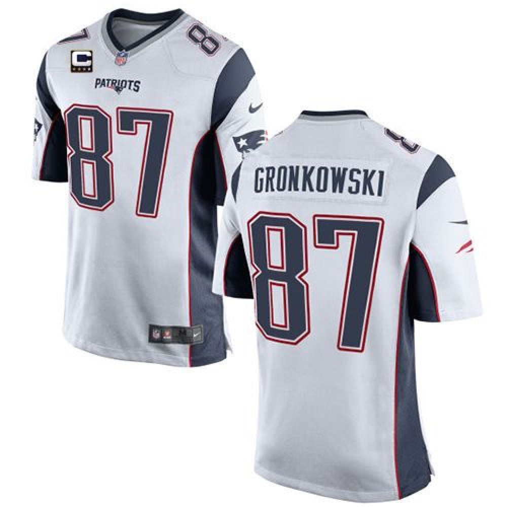 Patriots #87 Rob Gronkowski White With C Patch Youth Stitched NFL New Elite Jersey 