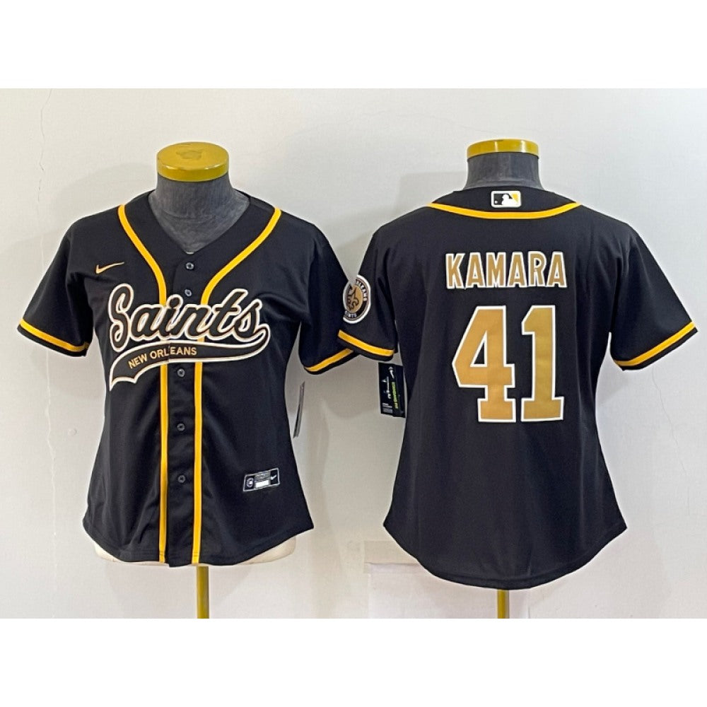 Youth New Orleans Saints #41 Alvin Kamara Black With Patch Cool Base Stitched Baseball Jersey 
