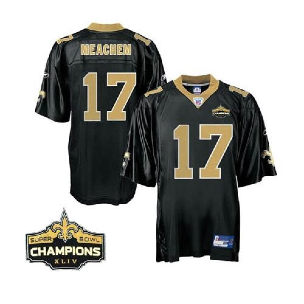 Saints #17 Robert Meachem Black Super Bowl XLIV 44 Champions Stitched Youth NFL Jersey 