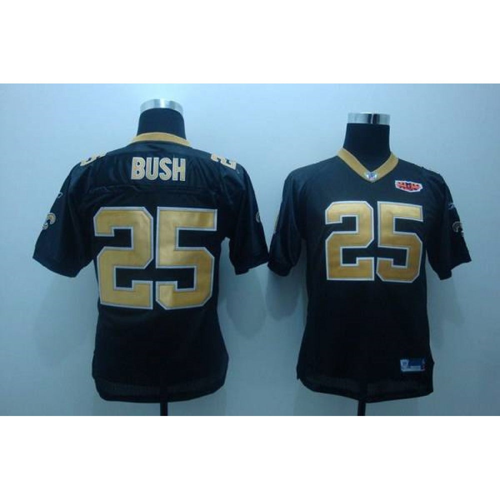 Saints #25 Reggie Bush Black With Super Bowl Patch Stitched Youth NFL Jersey 