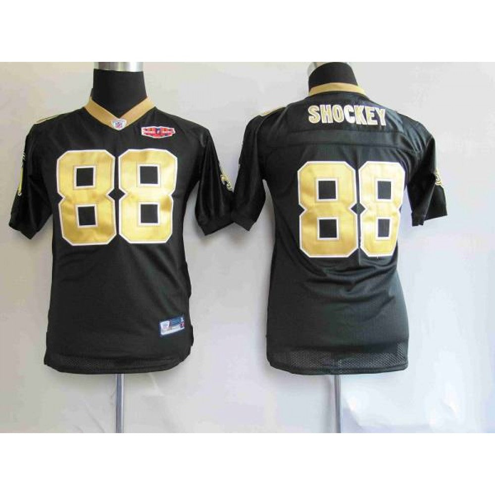 Saints #88 Jeremy Shockey Black With Super Bowl Patch Stitched Youth NFL Jersey 