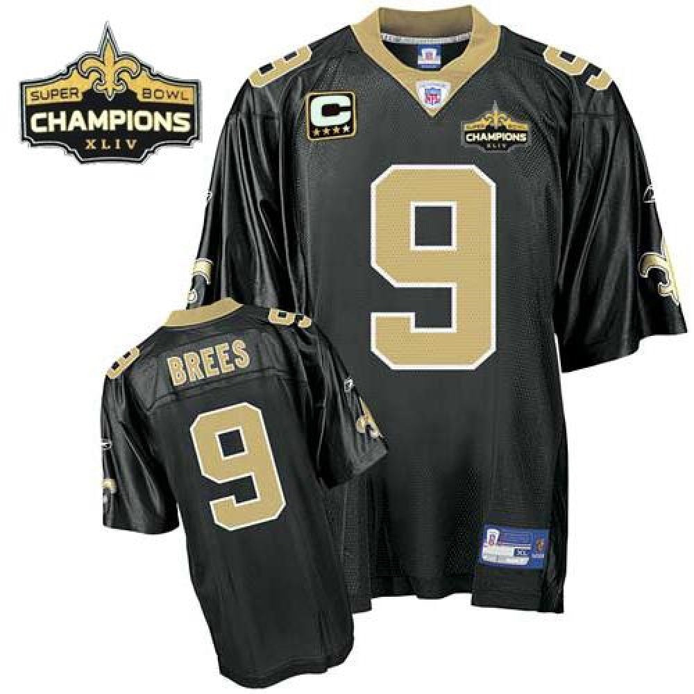 Saints #9 Drew Brees Black Super Bowl XLIV 44 Champions Stitched Youth NFL Jersey 