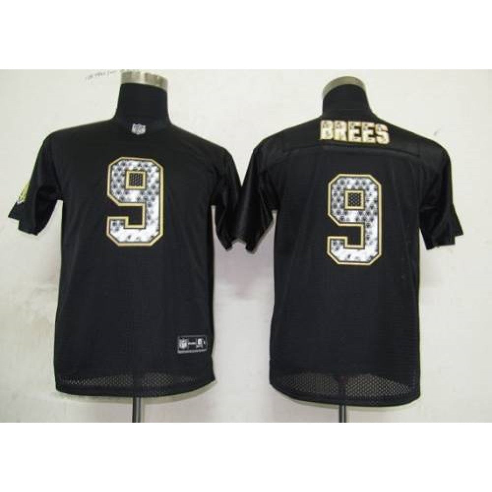 Sideline Black United Saints #9 Drew Brees Black Stitched Youth NFL Jersey 