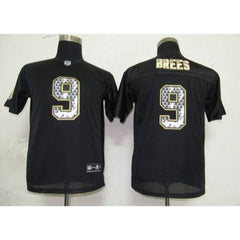 Sideline Black United Saints #9 Drew Brees Black Stitched Youth NFL Jersey 