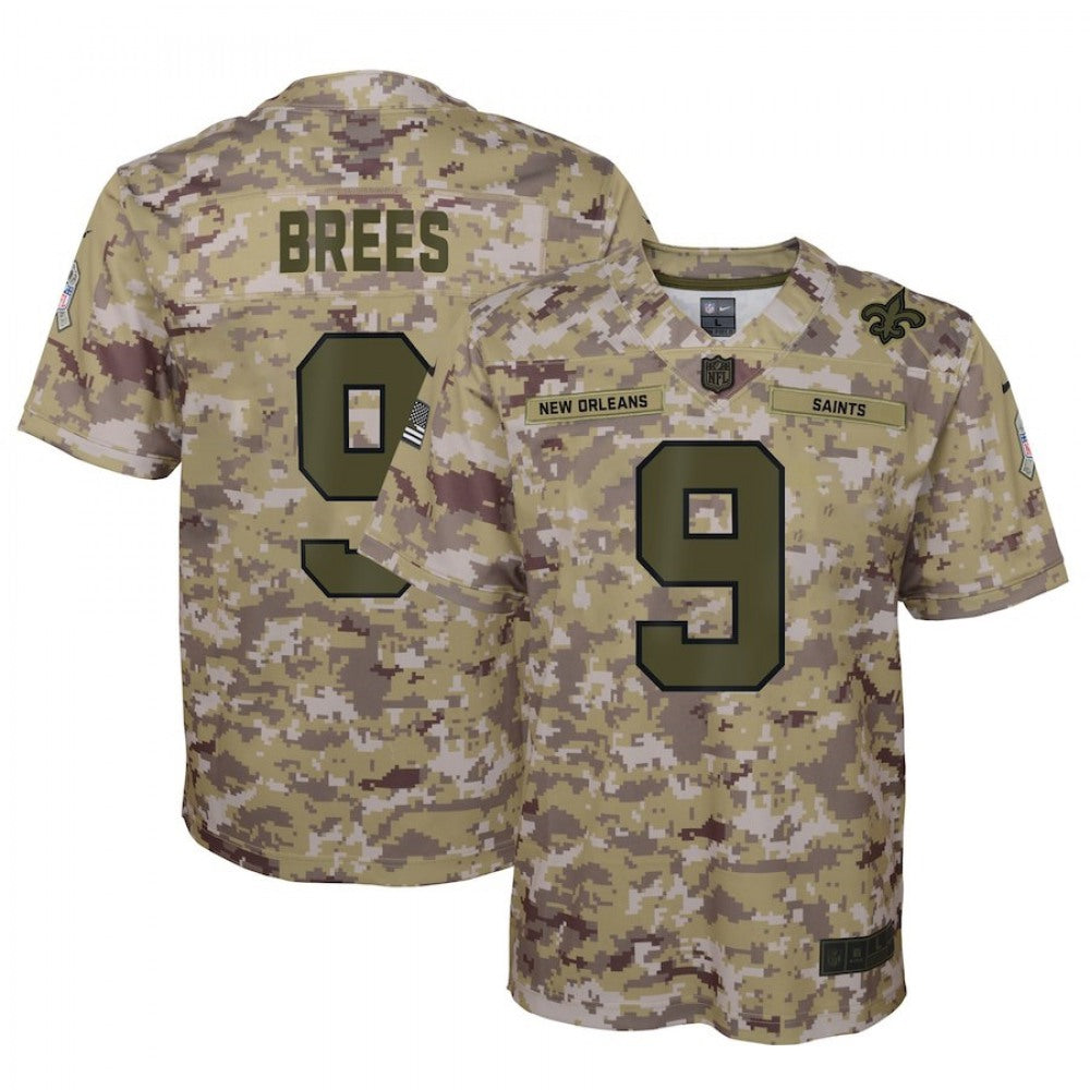 Youth New Orleans Saints #9 Drew Brees 2018 Camo Salute to Service Limited Stitched NFL Jersey 