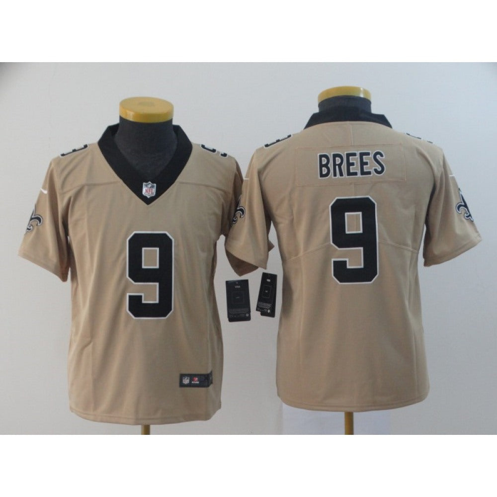 Youth New Orleans Saints #9 Drew Brees Gold Inverted Legend Stitched NFL Jersey 