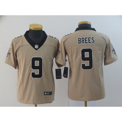Youth New Orleans Saints #9 Drew Brees Gold Inverted Legend Stitched NFL Jersey 