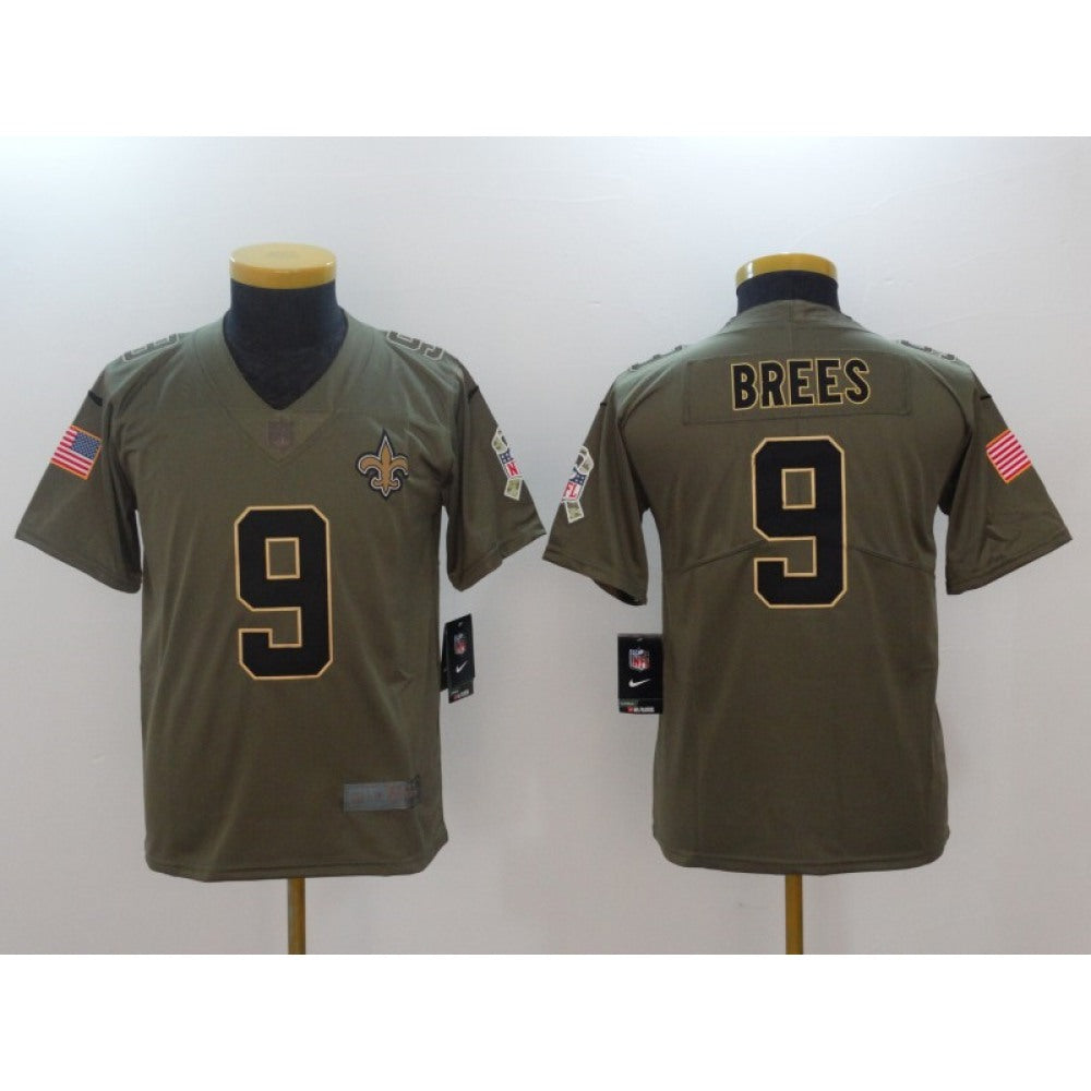 Youth New Orleans Saints #9 Drew Brees Green Salute to Service Limited Stitched NFL Jersey 