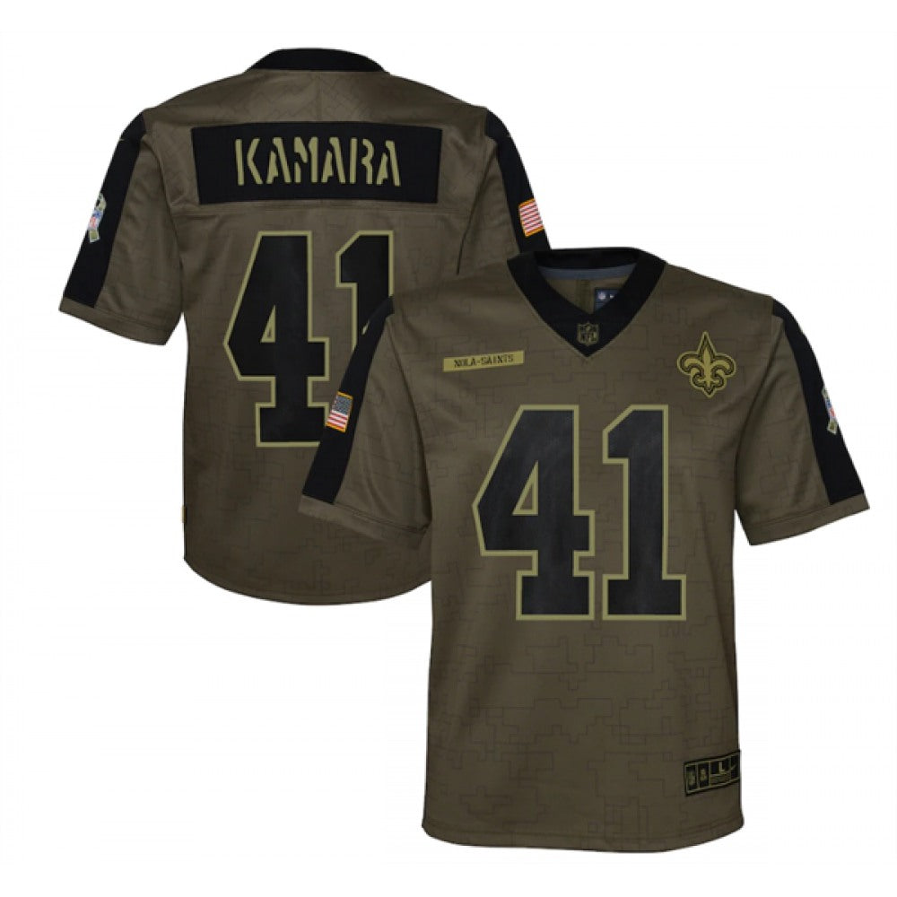 Youth New Orleans Saints #41 Alvin Kamara 2021 Olive Salute To Service Limited Stitched Jersey 