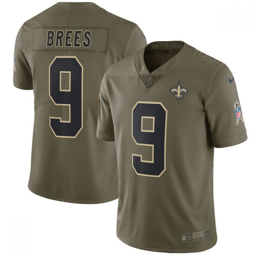 Youth New Orleans Saints #9 Drew Brees Olive Salute To Service Limited Stitched NFL Jersey 